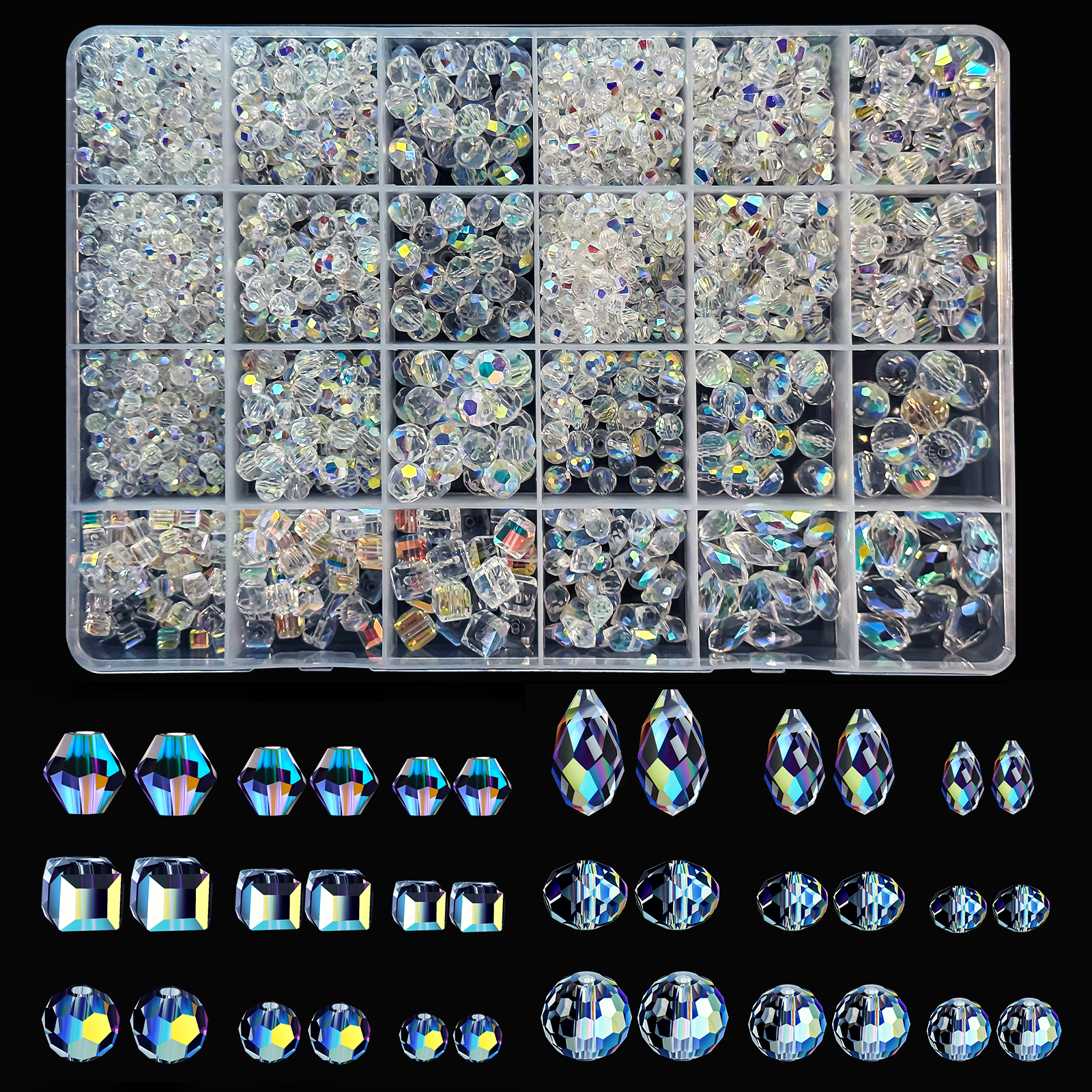 1720pcs Crystal Glass Beads for Jewelry Making